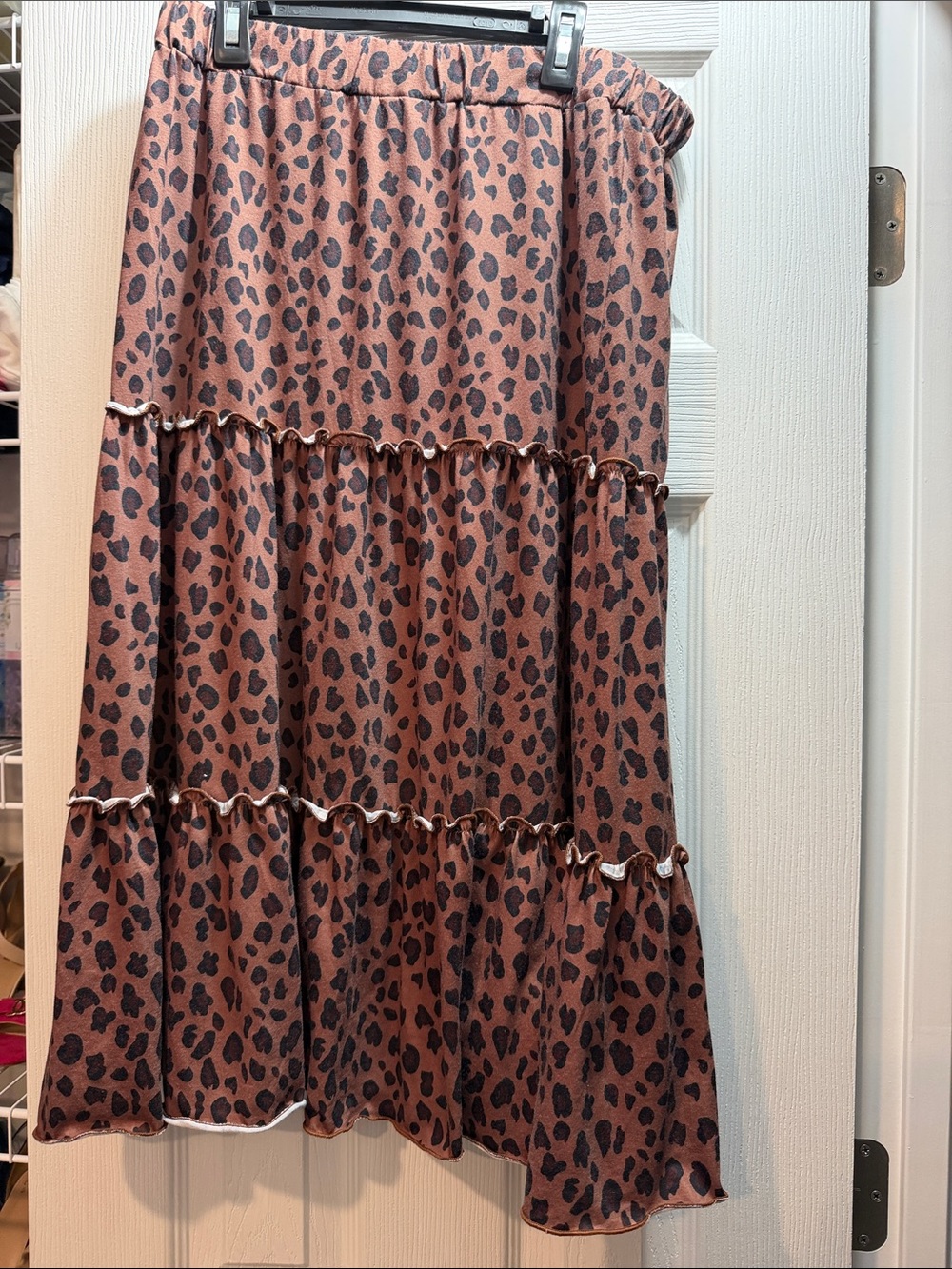 Tickled Teal Rust Leopard Tiered Skirt